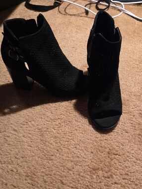 Coconuts by Matisse Black Peep-Toe Suede Block Heel Mules